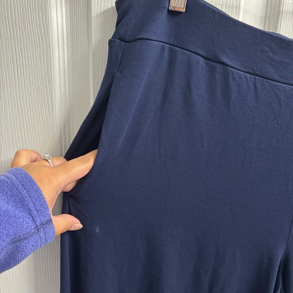Eileen Fisher Pull On Stretchy Wide Leg Pants Navy Blue Flowy XL - Picture 3 of 5